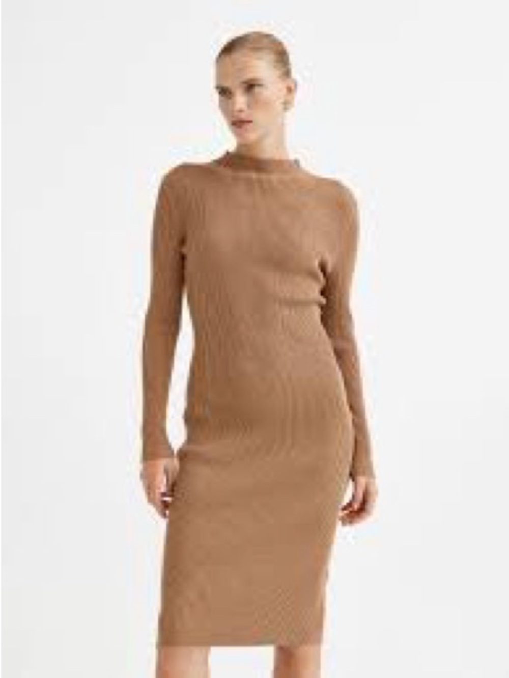 H&M Slim Ribbed Long-Sleeve Midi Dress - Chestnut
